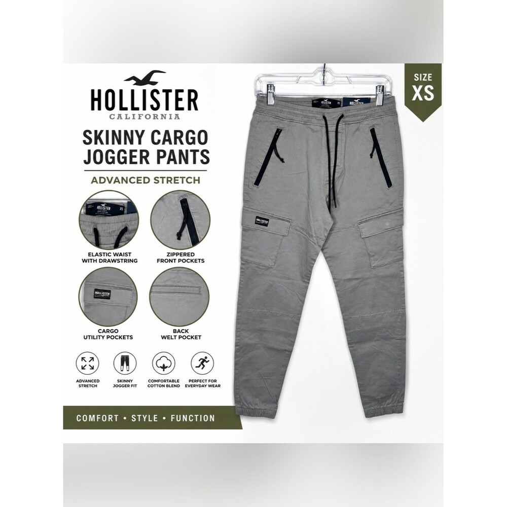 Hollister Advanced Stretch Skinny Cargo Jogger Pants Gray XS Zip Pocket Utility